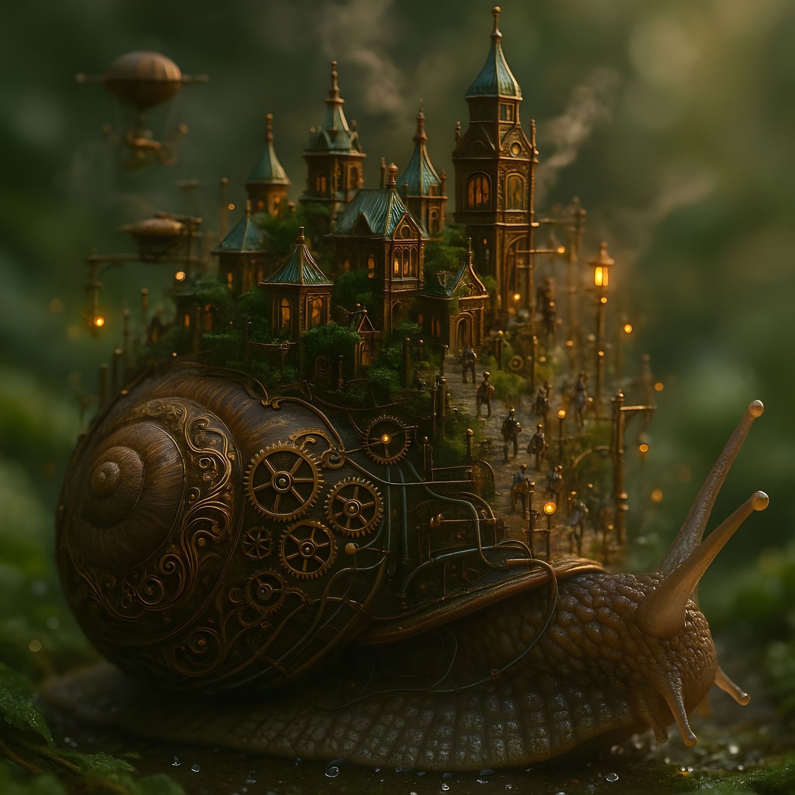 Miniature Steampunk Kingdom on a Snail's Back