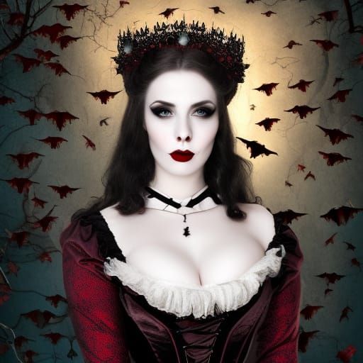 Gorgeous Vampire Queen in Victorian Dress, Gothic Portrait