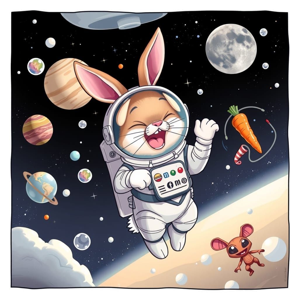 Hilarious Bunny Astronaut in Zero Gravity