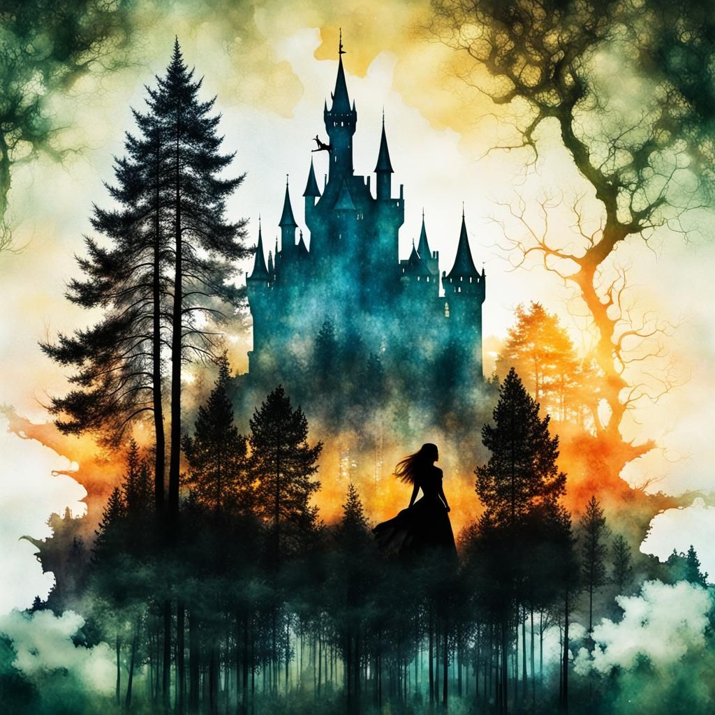 Double Exposure: Forest and Castle Blend in Art