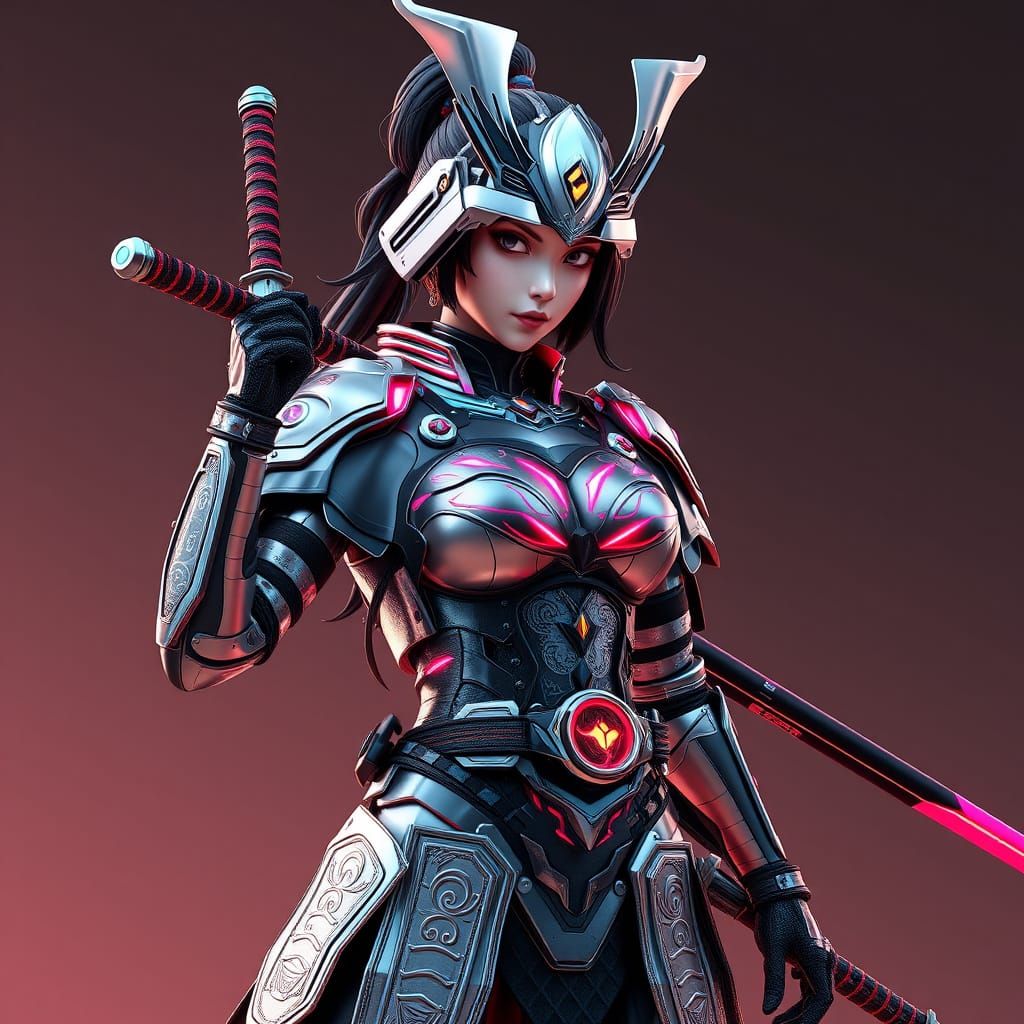 Cyberpunk Samurai Warrior in Futuristic Armor