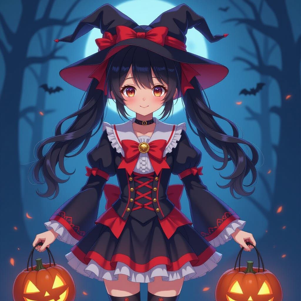 Anime Halloween Girl in Vibrant Manga Style