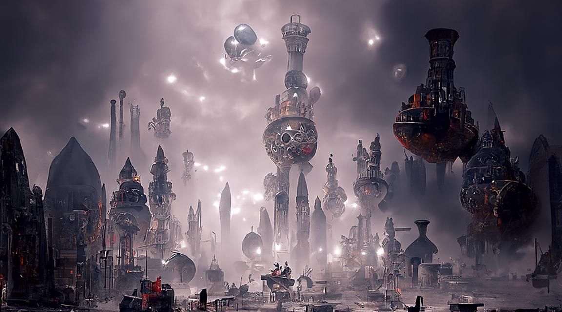 Dieselpunk Wonderland with Sky Battle and Ancient Ruins