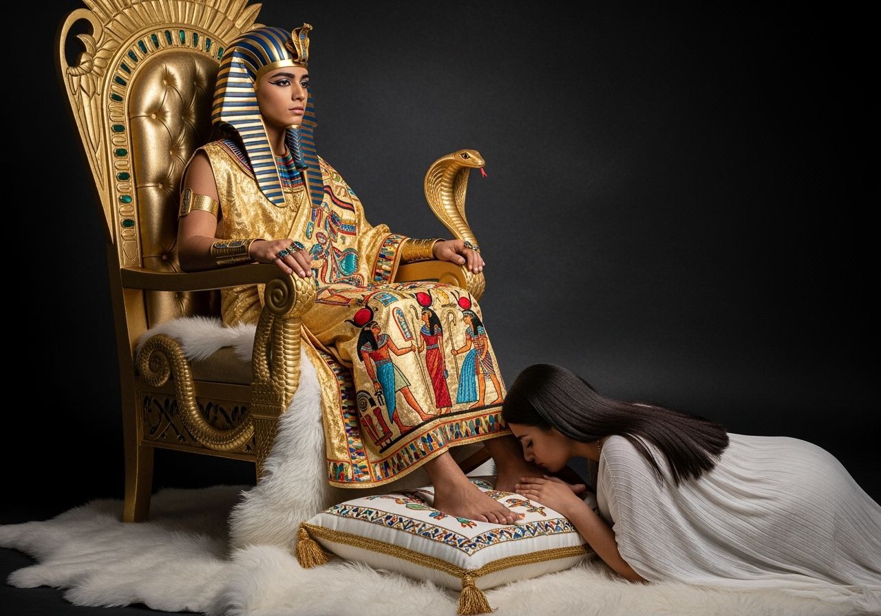 Regal Pharaoh on Jeweled Throne in Opulent Egyptian Scene