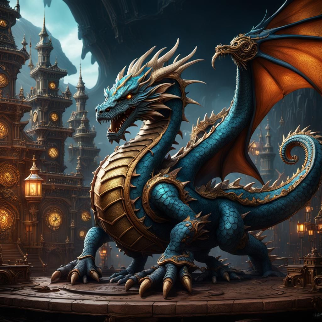 Clockwork Dragon: Detailed Fantasy Concept Art