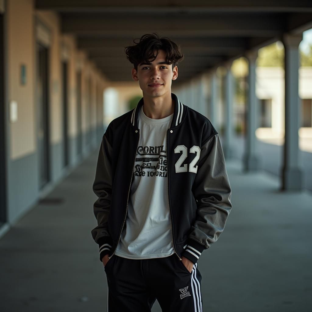 Dramatic Portrait of Hispanic Teen in Cinematic Film Still
