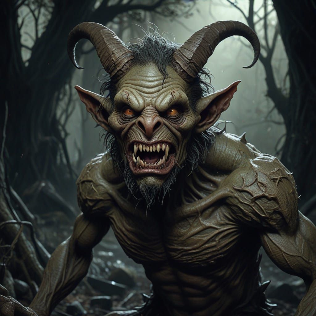 Grotesque Goblin in Dark, Twisted Landscape