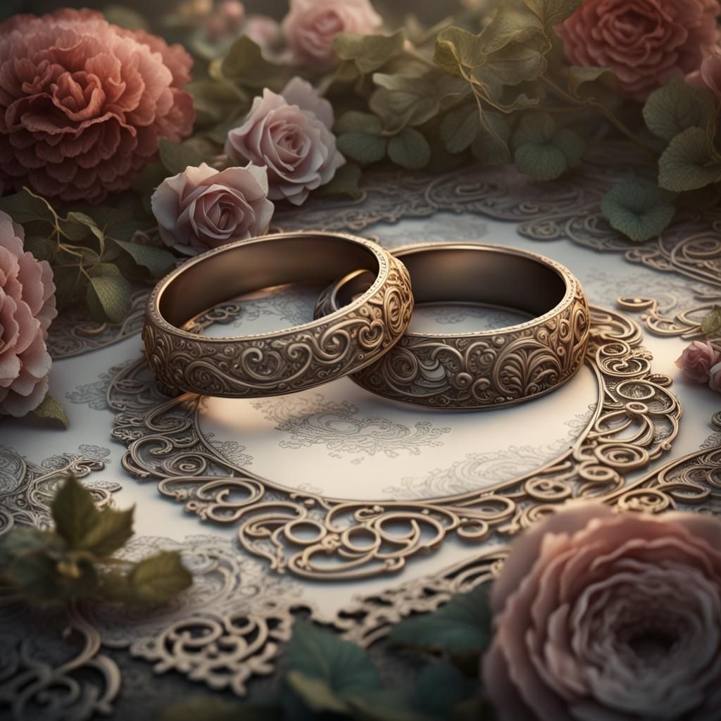 Wedding Rings on Lace Frame: Detailed Matte Painting