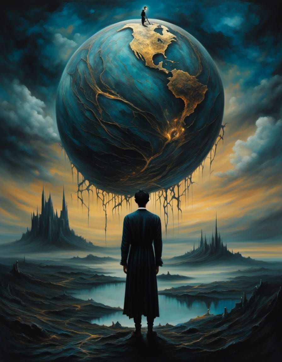 Surreal Glowing Planet Held in Misty Landscape