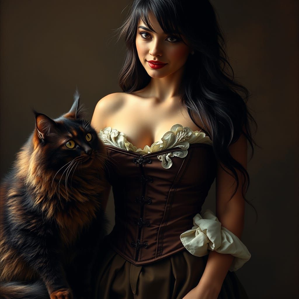 Elegant French Woman and Her Majestic Feline Companion