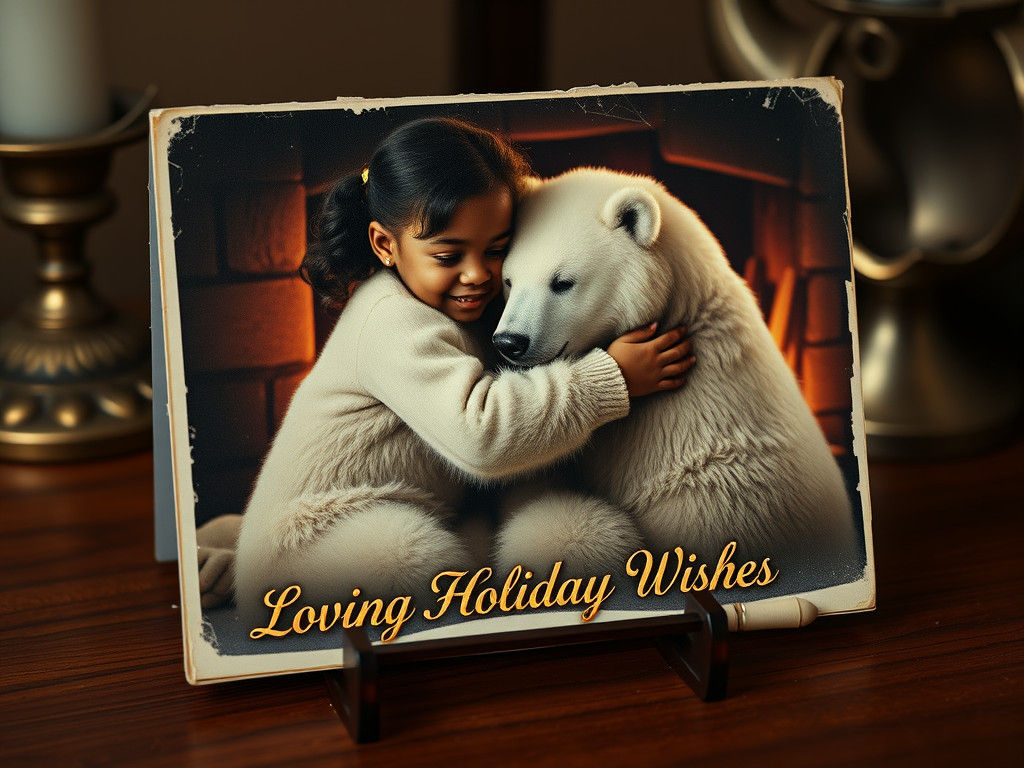 Little Girl and Polar Bear Holiday Postcard