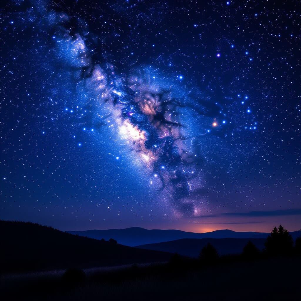 Sparkling Night Sky Over Peaceful Landscape