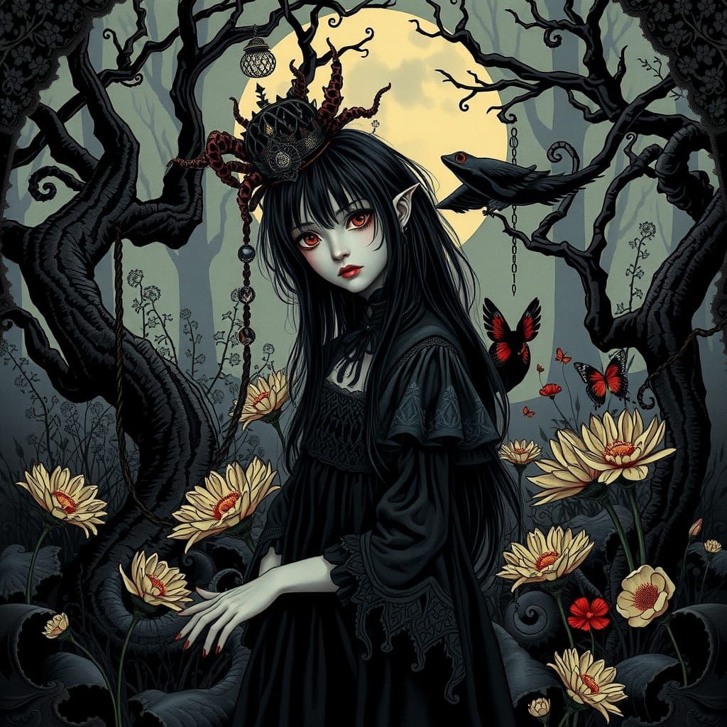 Ethereal Gothic Emo Girl in Twisted Dreamscape