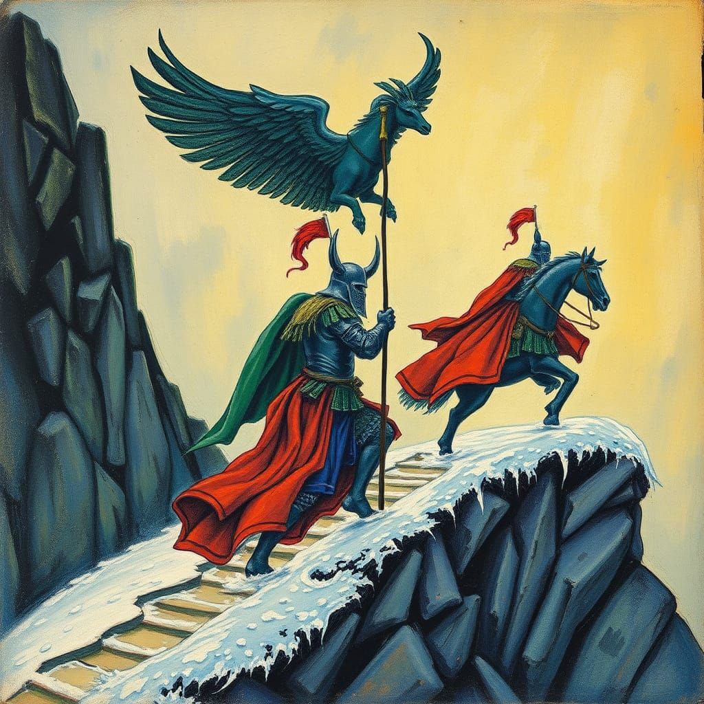 Celtic Knights on a Frozen Journey: Mythological Art