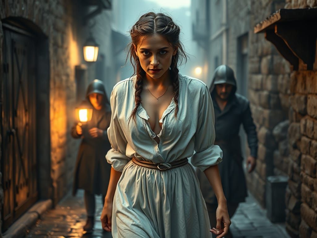 Photorealistic Medieval Scene: Woman Presented as Commodity