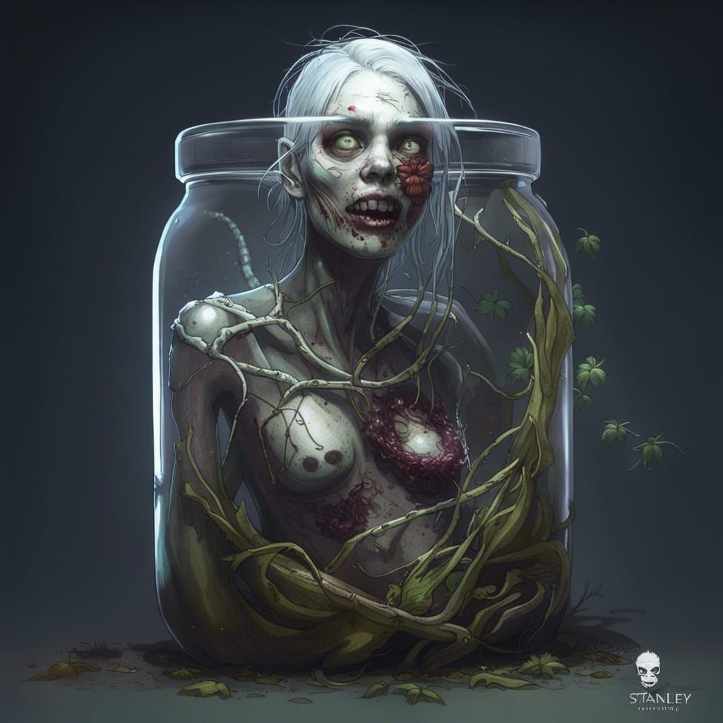 Zombie in Glass Jar: Detailed Digital Horror