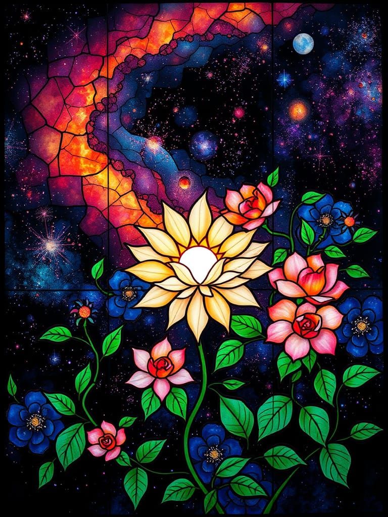 Stained-Glass Universe in Art Nouveau Style