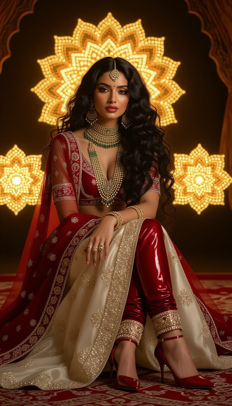Mesmerizing Woman with Indian Jewelry and Luminous Mandalas