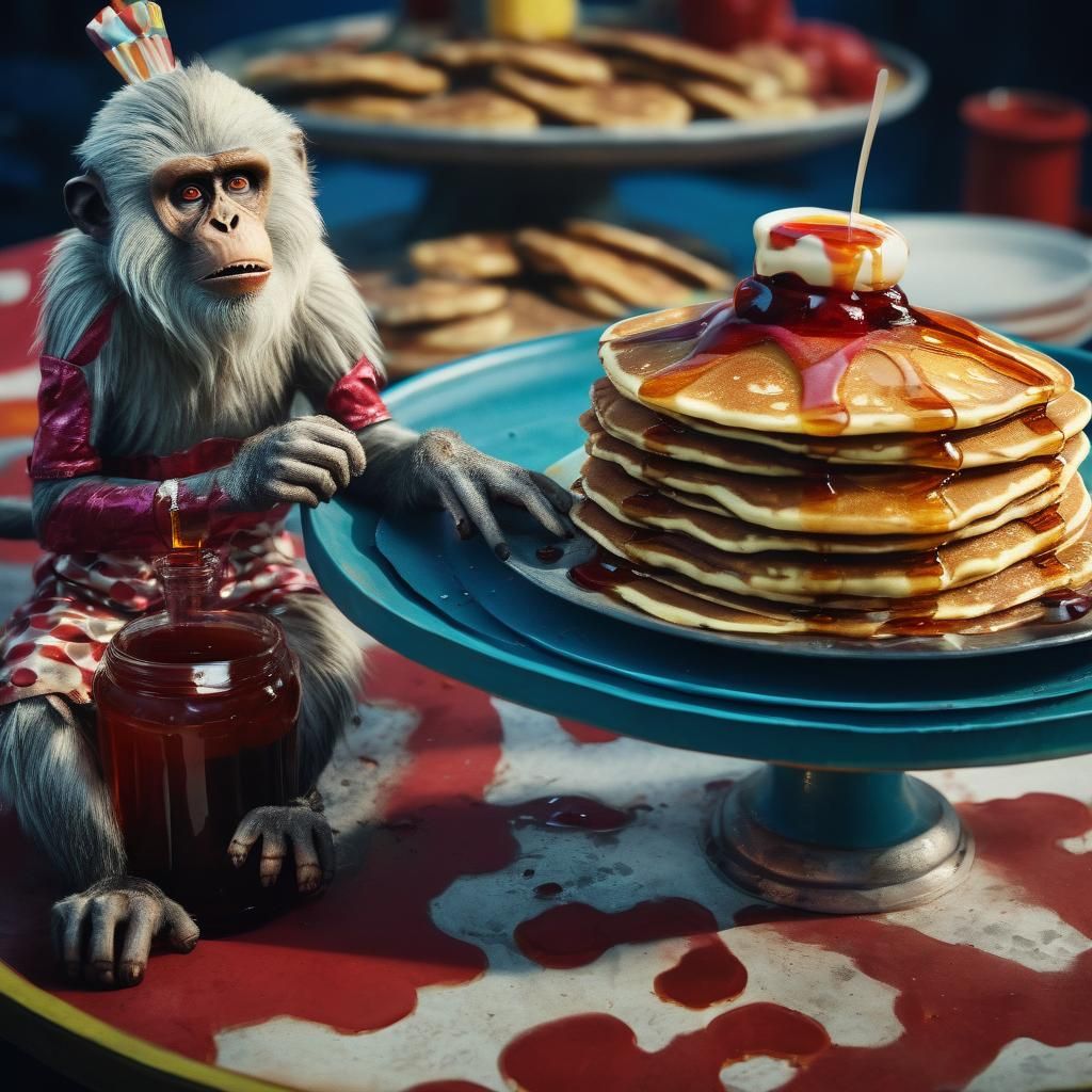 Zombie Circus Clown with Pancakes, Cinematic Still