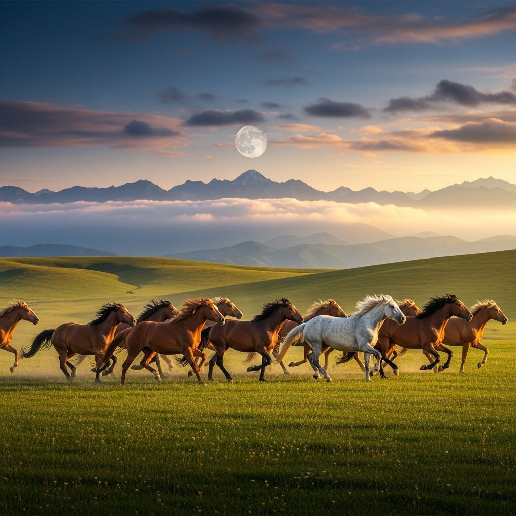 Galloping Horses at Dusk on a Rolling Plain