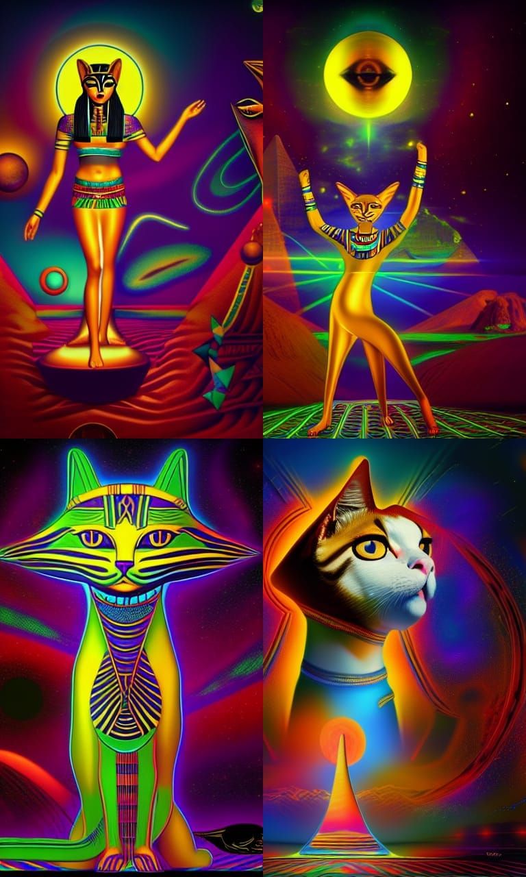 Psychedelic Egyptian Cat Goddess Bast in Vorticism Style