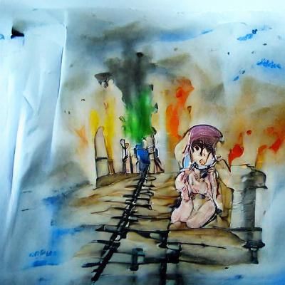 Colorful Anime Holocaust in Watercolor and Ink