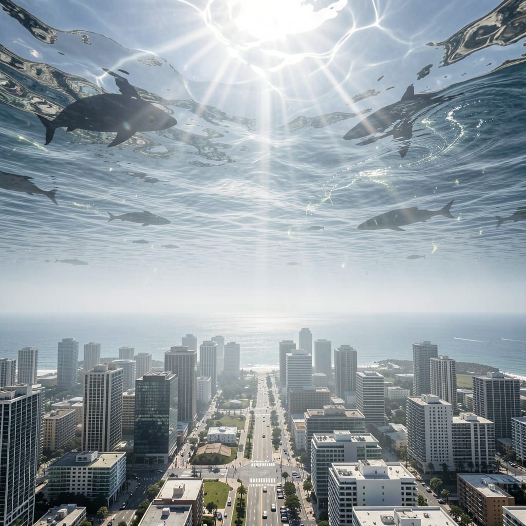 Photorealistic Cityscape with Ocean Sky Inversion
