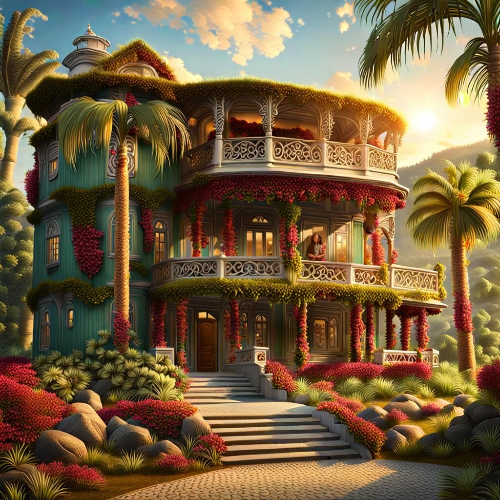 Utopian Palm Paradise: Detailed Matte Painting