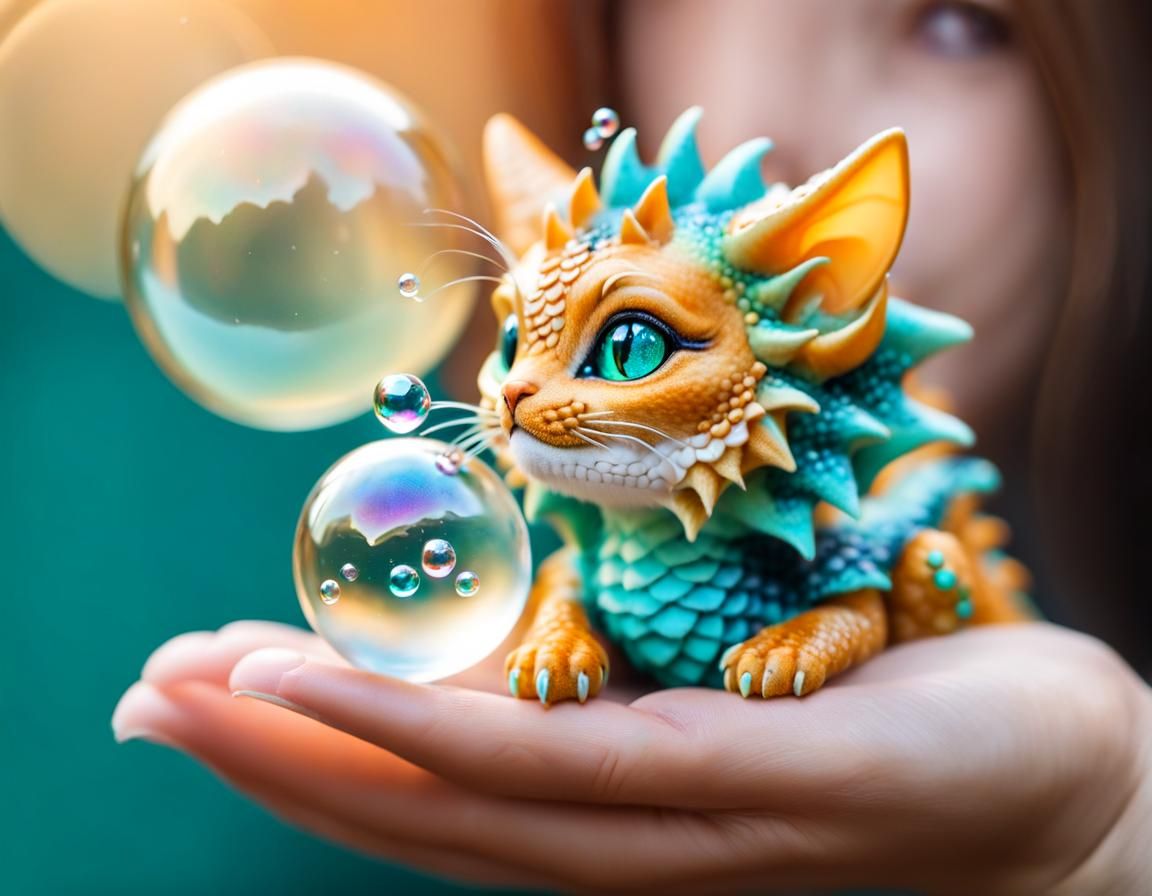 Tiny Ginger Cat Dragon on Hand: Macro Photography