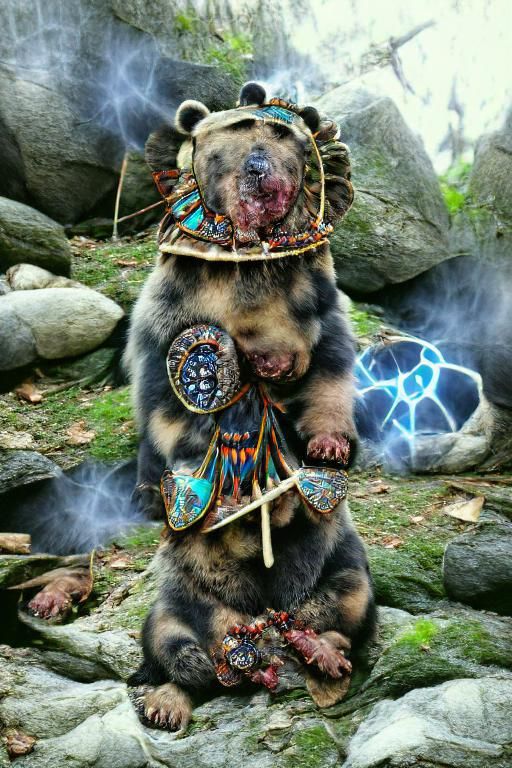 Mystical Shaman Bear in Forest