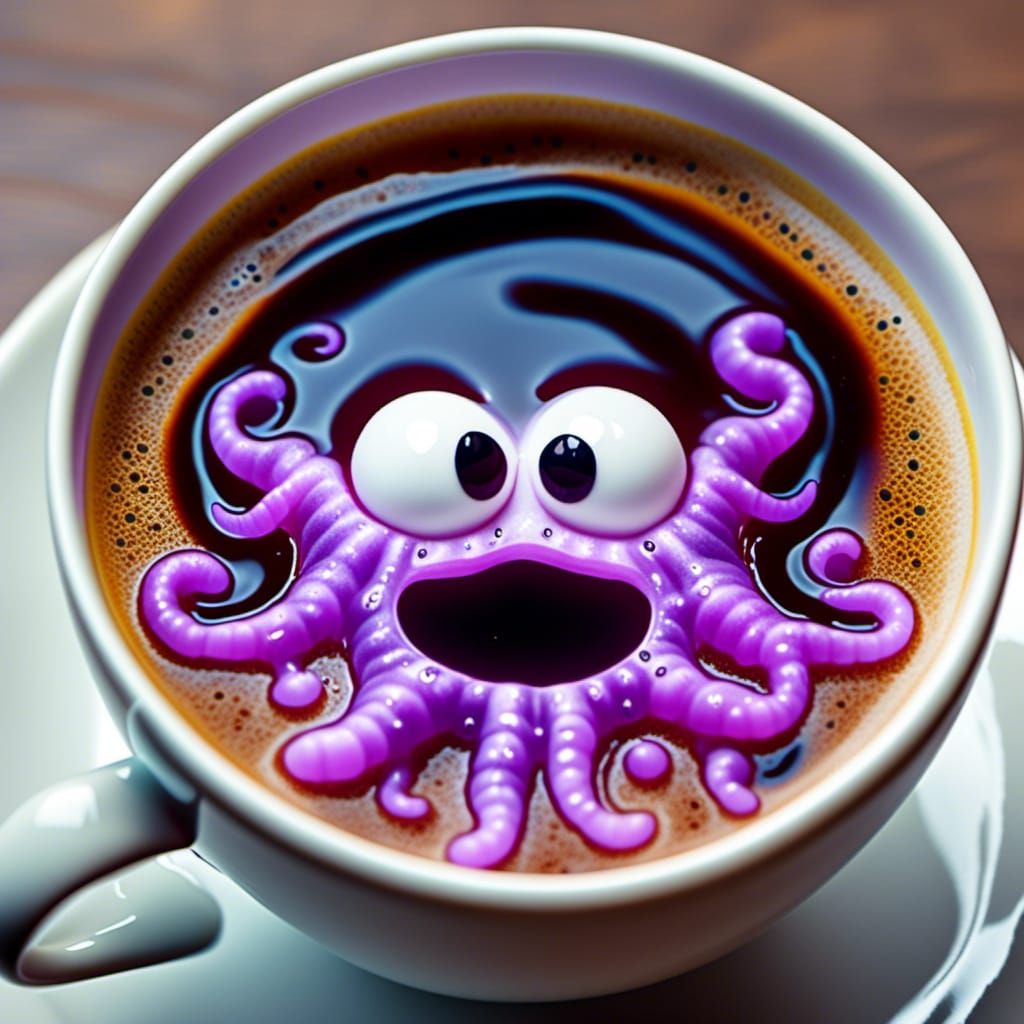 Cartoon Coffee Cup with Scary Eyes in Blender Style