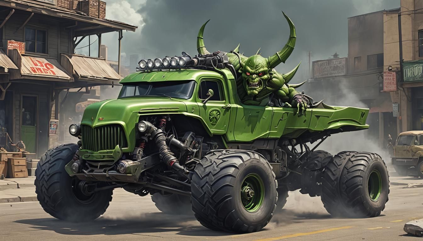 Evil Green Goblin Monster Truck