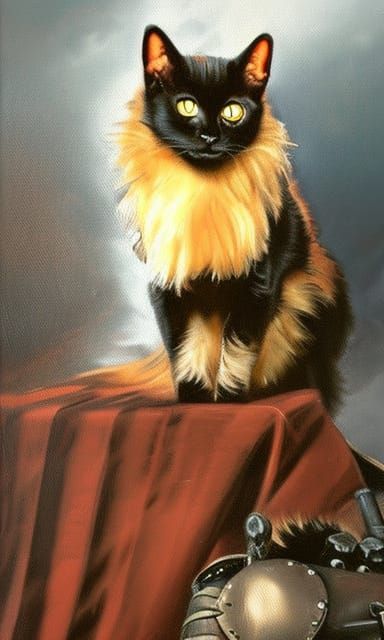 Black Cat War General in Oil Painting Style