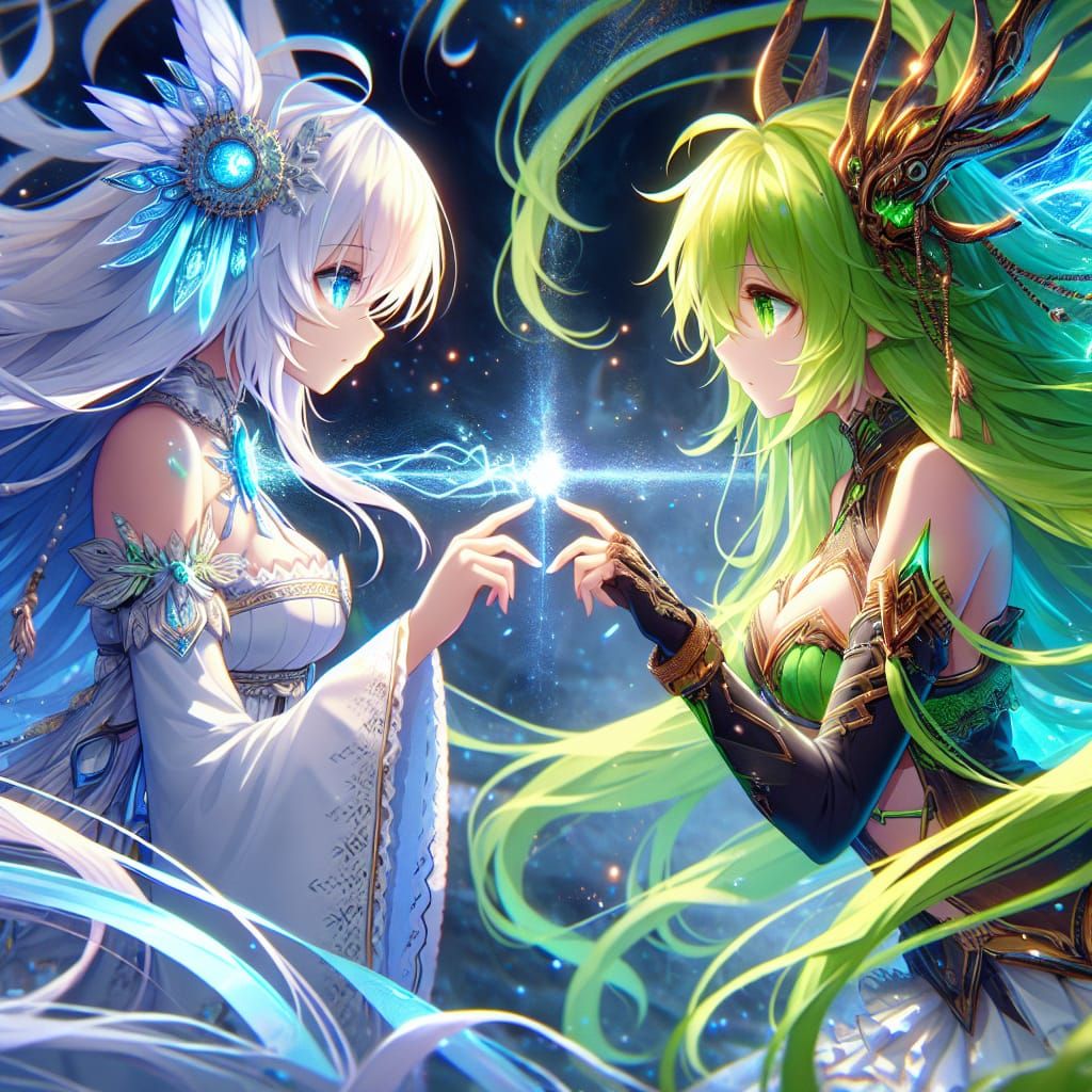 Anime Girls' Touching Hands: Fantasy Concept Art