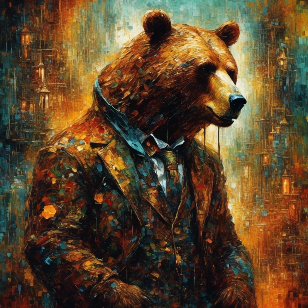 Surreal Glitched Bear with Diamond Texture