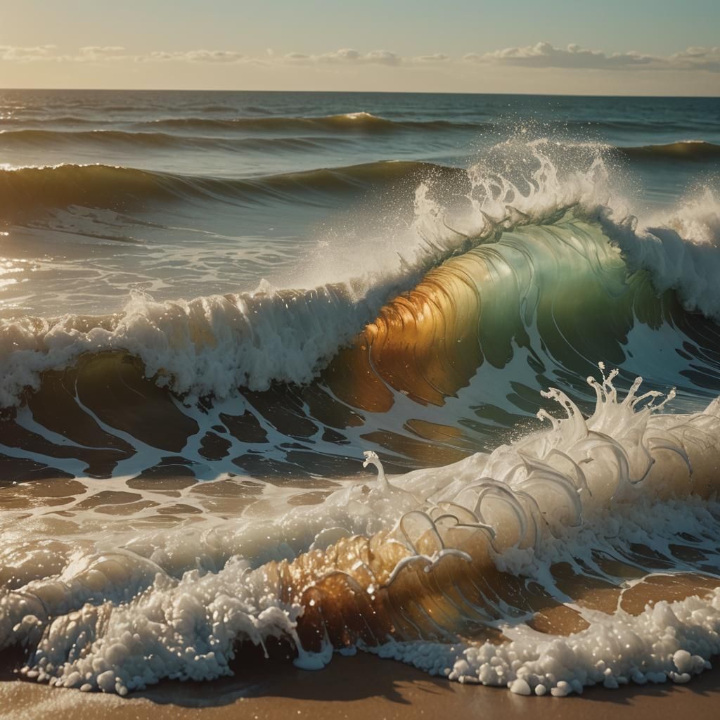Crystallized Wave Refracting Rainbow Light in Cinematic Styl...