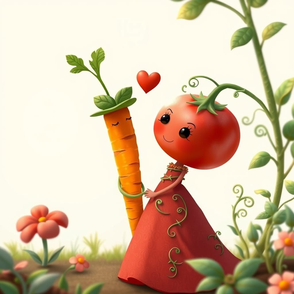 Carrot and Tomato Love in Whimsical Garden Art