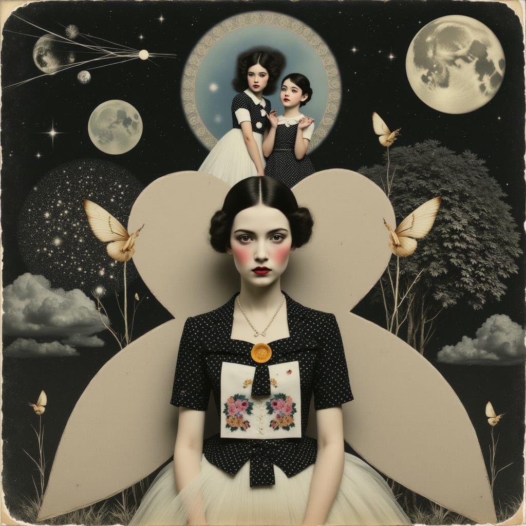 Three Schoolgirls in Vintage Celestial Noir Photography