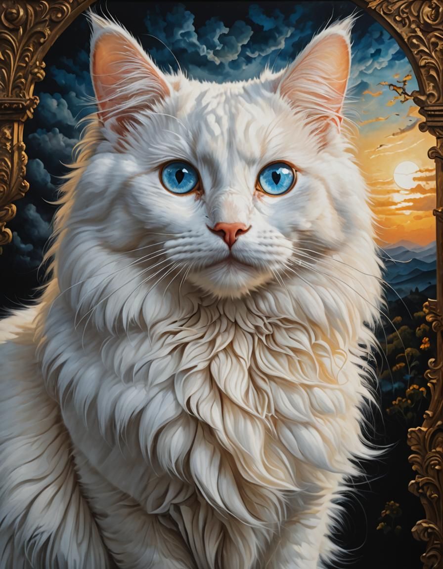Majestic Blue-Eyed Turkish Angora Cat