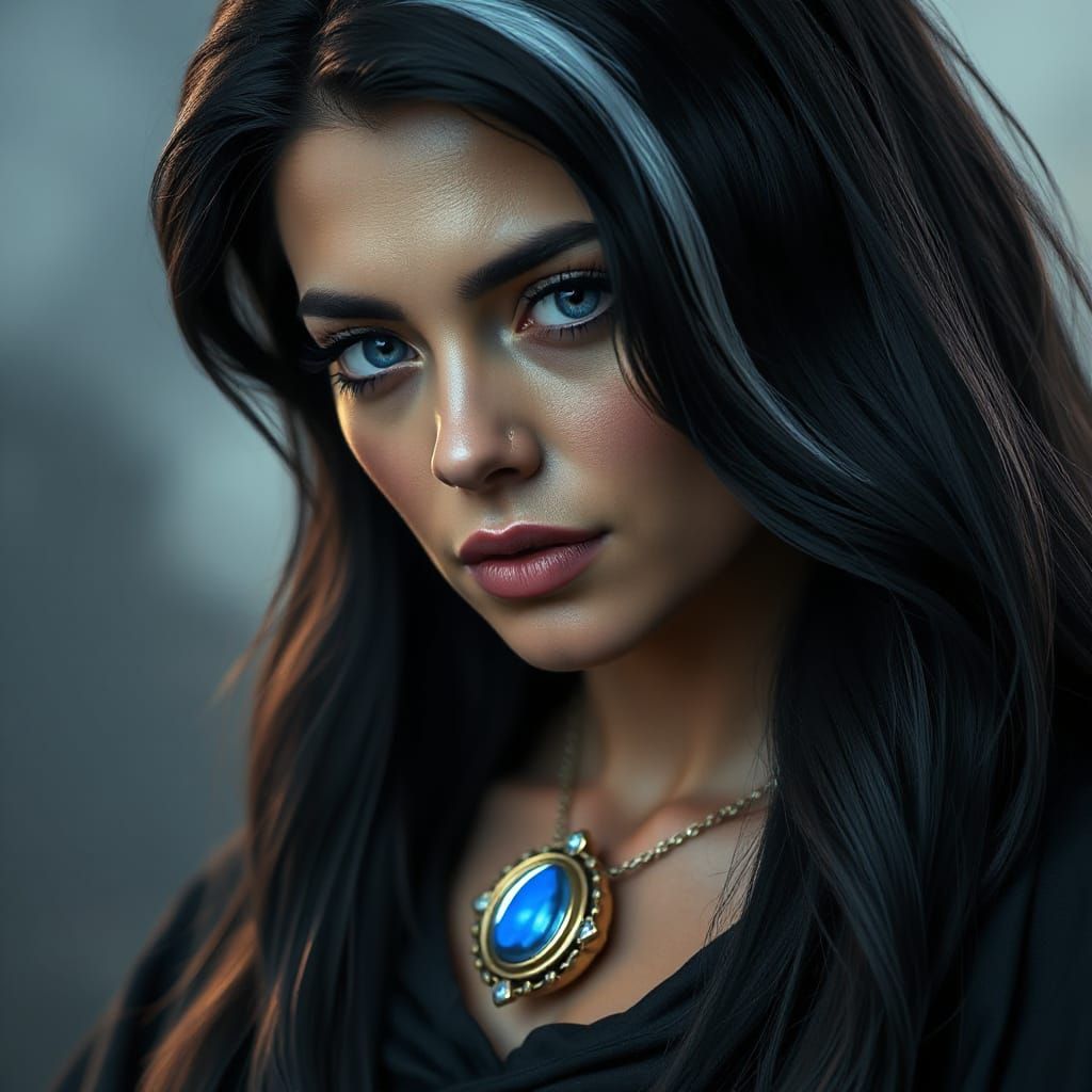 Sorceress Portrait with White Streak and Blue Eyes