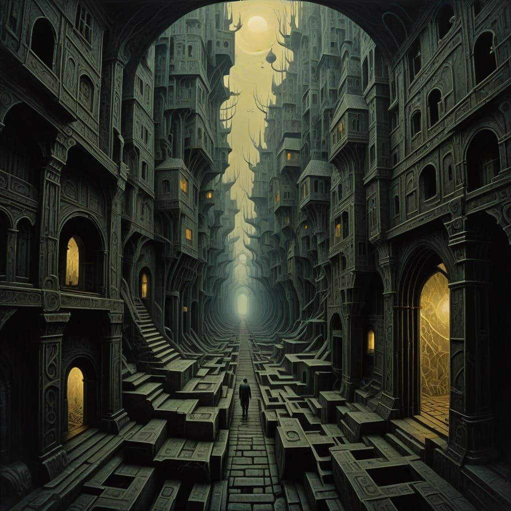 Surreal, Dreamlike Scene with Impossible Geometry