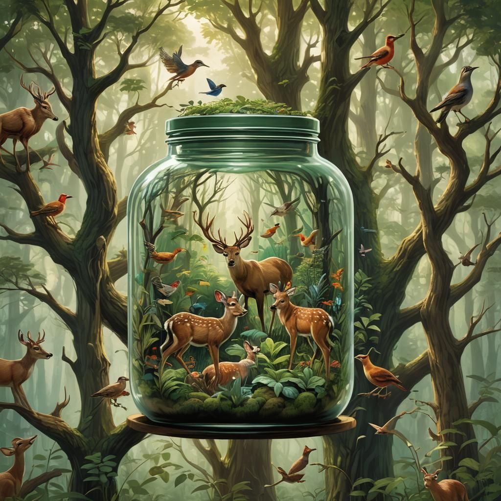Forest in Glass Jar Protected by Mother Earth