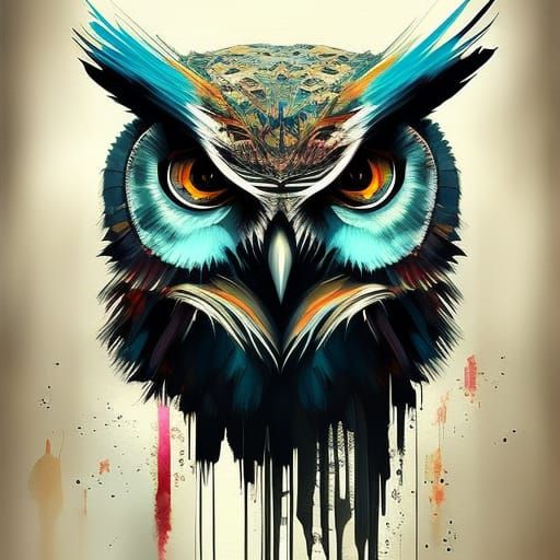 Beautiful Owl Portrait as Textured Digital Speedpaint