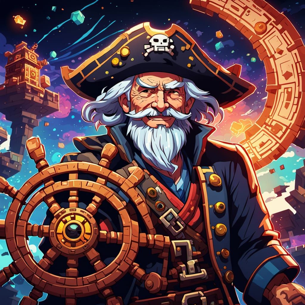 Anime Pirate Captain Navigates Blocky Minecraft Ship