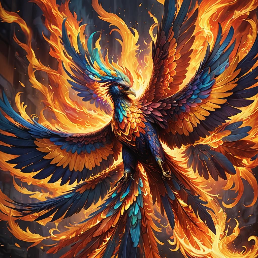 Multicolor Flame Phoenix Concept Art
