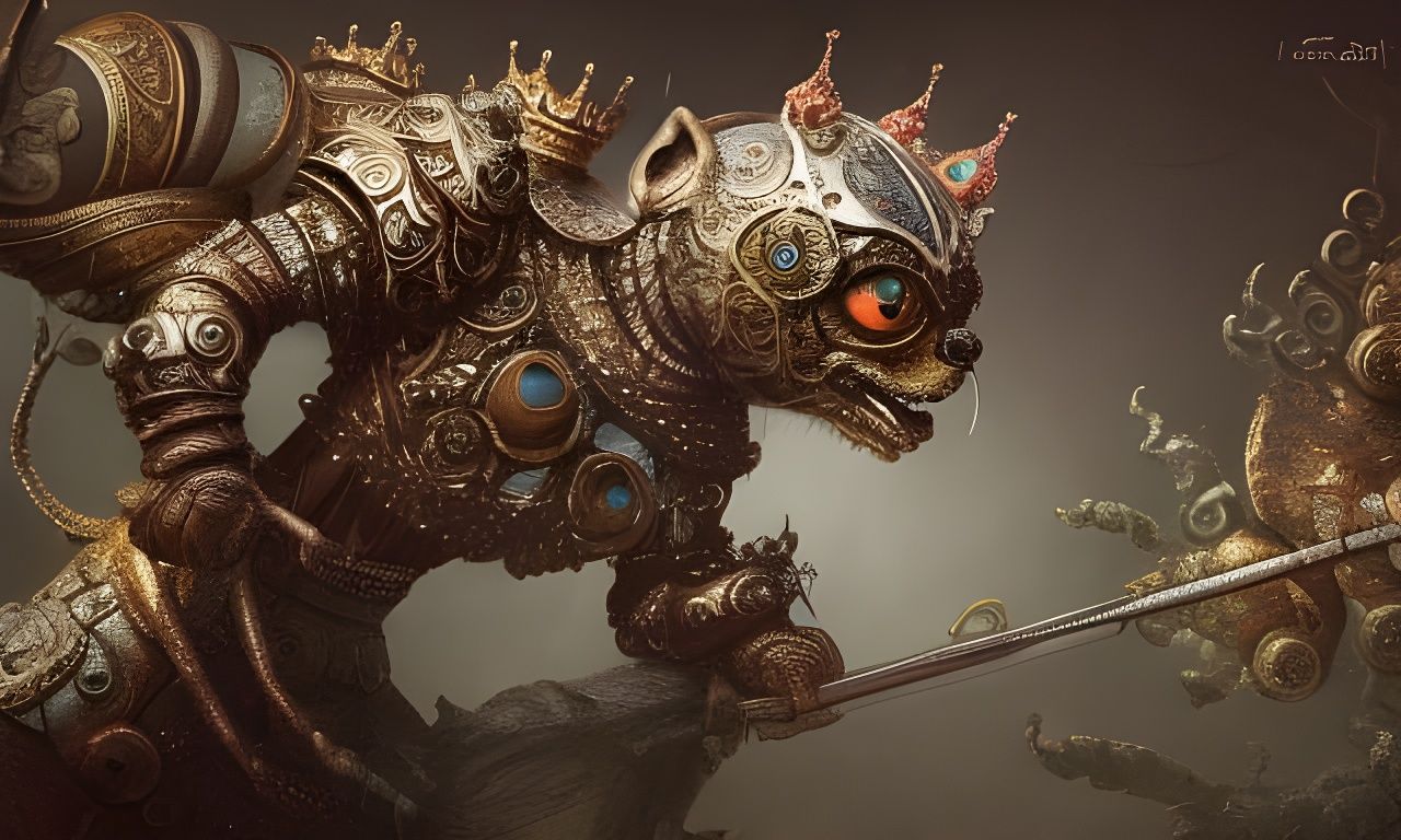 Armored Furry Monster with Crown: Digital Art