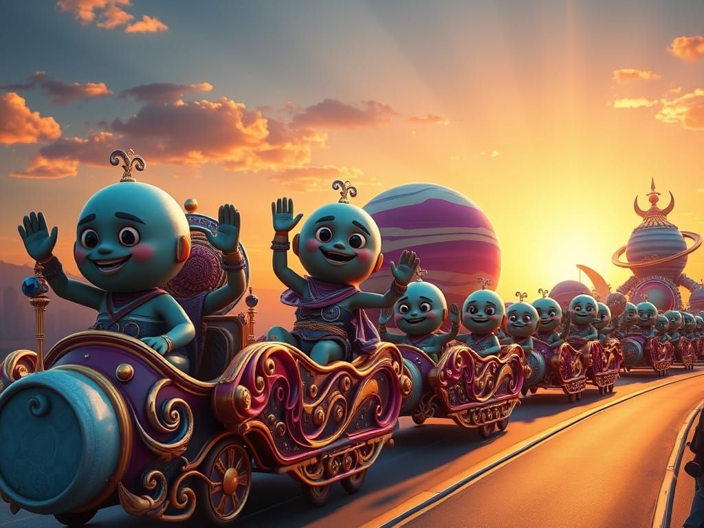Planets Parade in Vibrant, Whimsical Style