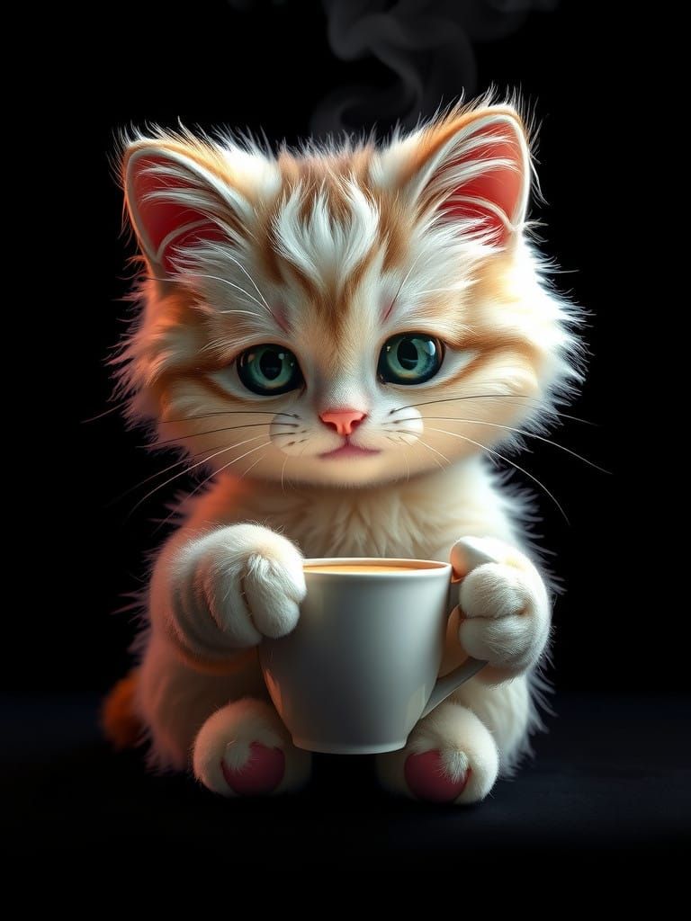 Whimsical Hello Kitty Coffee Portrait in 3D Caricature Style