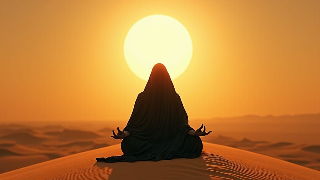 Desert Hermit in Meditation with Floating Merkaba