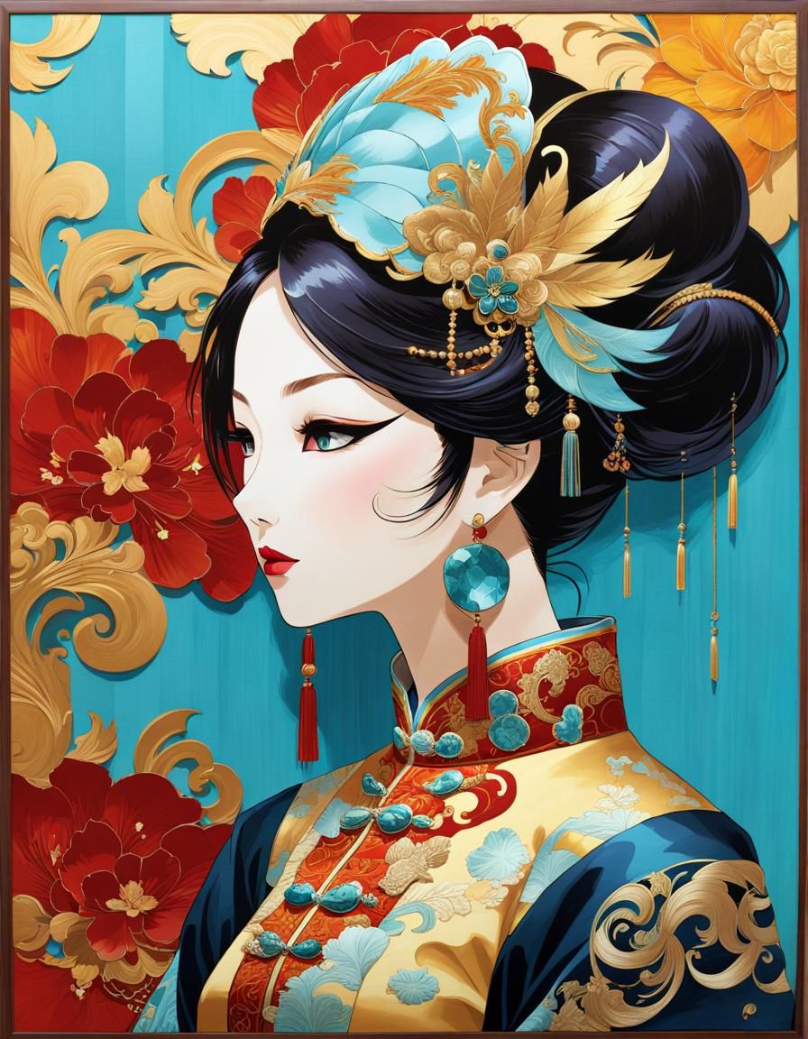 Baroque Masquerade in Colorful Marquetry Style